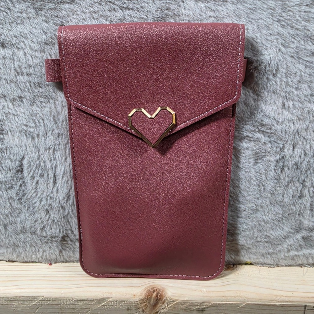 Unbranded Phone Crossbody‎ Women OS Mauve Heart Touchscreen Window Bag